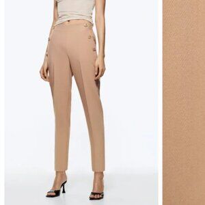 ZARA SAILOR ANKLE STRAIGHT LEG GOLD METALLIC BUTTONS ELASTIC BACK TROUSER